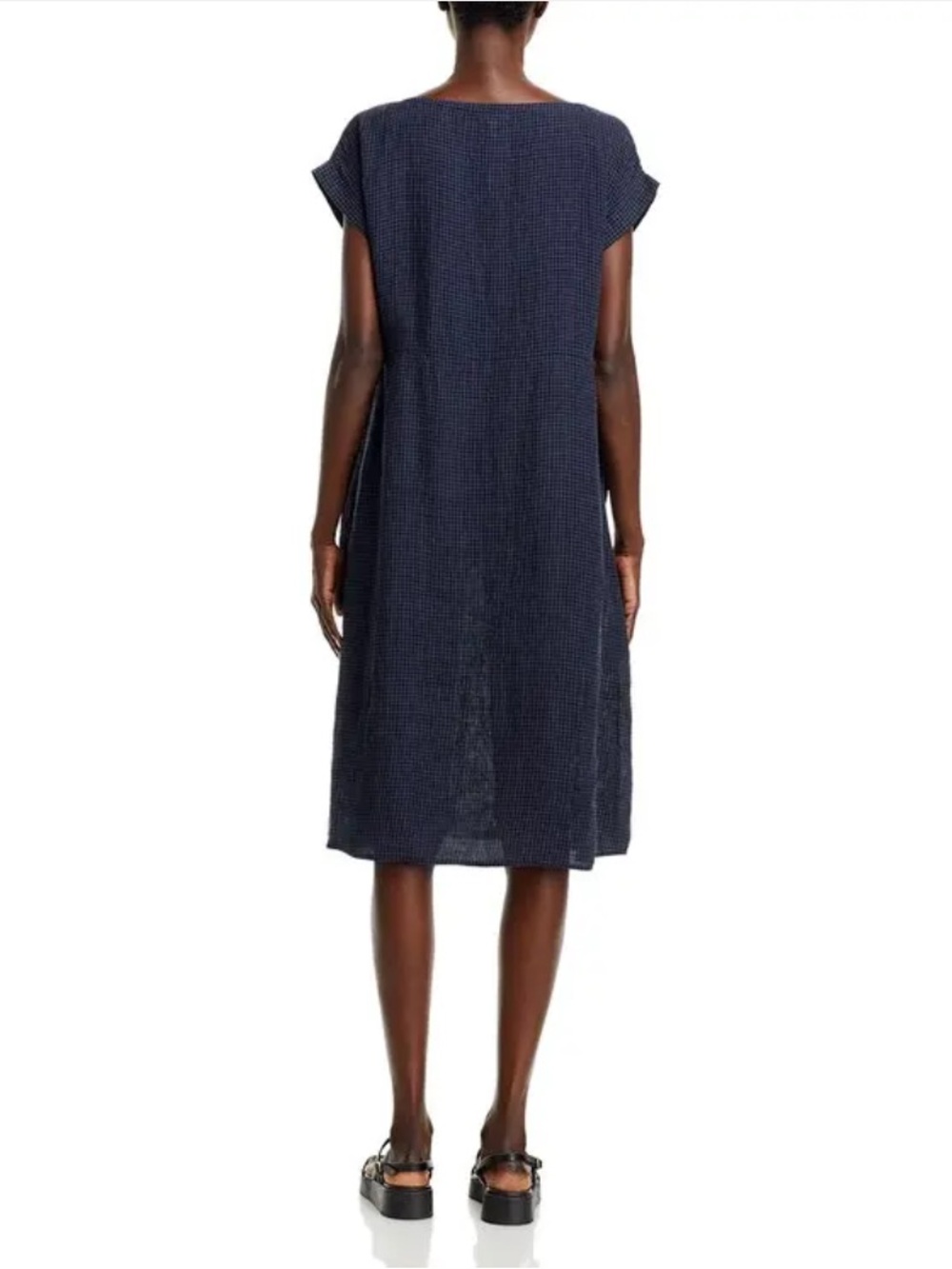 NWOT Eileen Fisher Navy Textured Linen-Blend Midi Dress / Size S - Picture 2 of 6